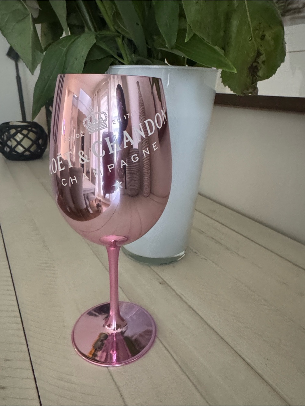 Moët & Chandon metallic pink stemmed wine/champagne glass.